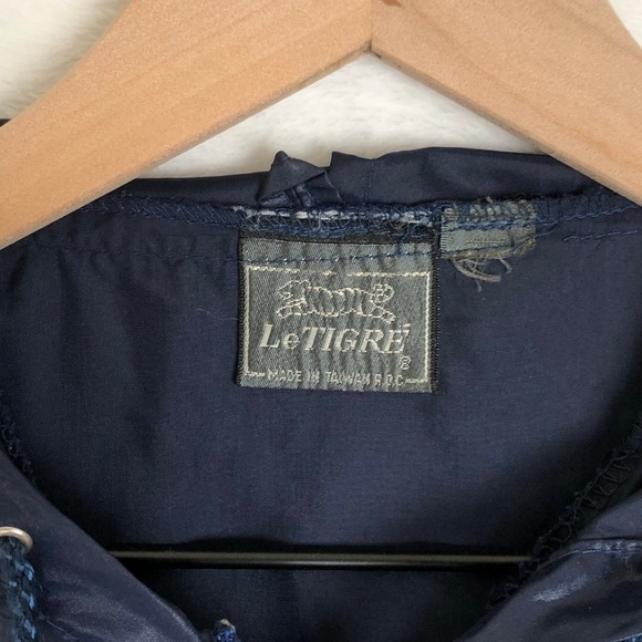 VTG Le Tigre Pullover Anorak Jacket Windbreaker Sz L 44" Hooded Navy Blue Mens - Picture 2 of 11
